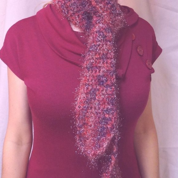 Shiny Pink Purple Boa New Years Eve Party Scarf 60x3 Handmade Crochet Knit New - Picture 5 of 8